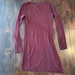 White House Black Market burgundy long sleeve dress with gold bead accents, XS